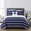 4-Piece Cotton Blue White Boho Geometric Reversible Quilt Set