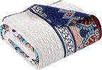 4-Piece Cotton Blue White Boho Geometric Reversible Quilt Set