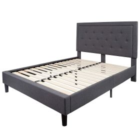 Fabric Upholstered Platform Bed Frame with Tufted Headboard (Color: DARK GREY, size: Queen)