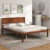 Retro Wood Platform Bed Frame with Headboard in Walnut