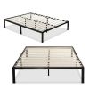Black Metal Platform Bed Frame with Wood Slats