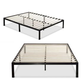 Black Metal Platform Bed Frame with Wood Slats (size: Twin)