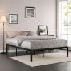 Black Metal Platform Bed Frame with Wood Slats
