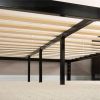 Black Metal Platform Bed Frame with Wood Slats