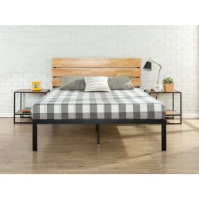 Modern Metal Platform Bed Frame with Wood Headboard and Slats (size: King)