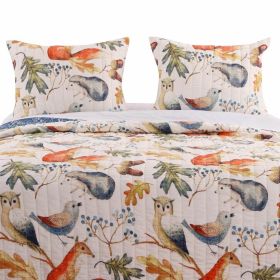 Blue Beige Birds Animals Floral Reversible Quilt Set (size: Twin)