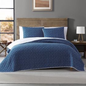 Dots and Stripes 100-Percent Cotton Reversible Quilt Set (Color: blue white, size: Twin)