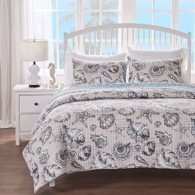 Microfiber Beach Shells Coastal Reversible Quilt Set (size: twin/twin xl)