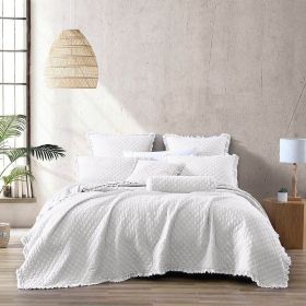 Farmhouse Microfiber Diamond Quilted Bedspread Set Frayed Edges (Color: White, size: Twin)
