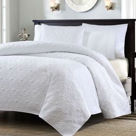 Quilted Coverlet Quilt Set with 2 Shams (Color: White, size: full/queen)