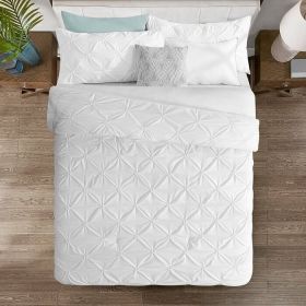 All Season Pleated Hypoallergenic Microfiber Reversible Comforter Set (Color: White, size: Twin)
