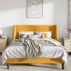 King Size Upholstered Linen Blend Headboard Wingback Platform Bed