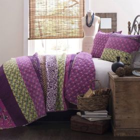 Vibrant Purple Yellow Boho Floral Reversible Lightweight Quilt Set (size: full/queen)